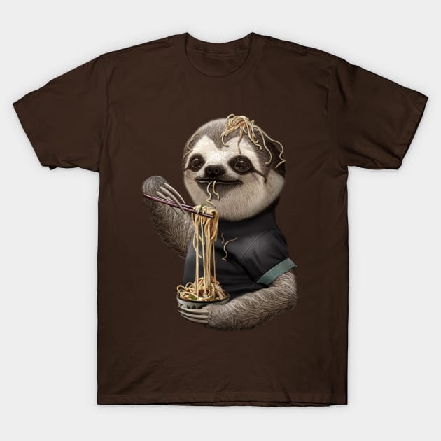 SLOTH EATING NOODLE T-Shirt by ADAMLAWLESS